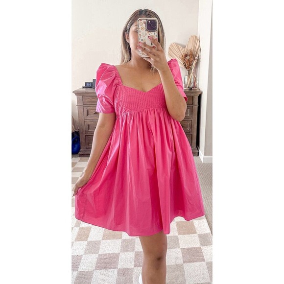 Hyacinth House by Tuckernuck Poplin Fuchsia French Mini Dress Pink Size Medium - Picture 7 of 7